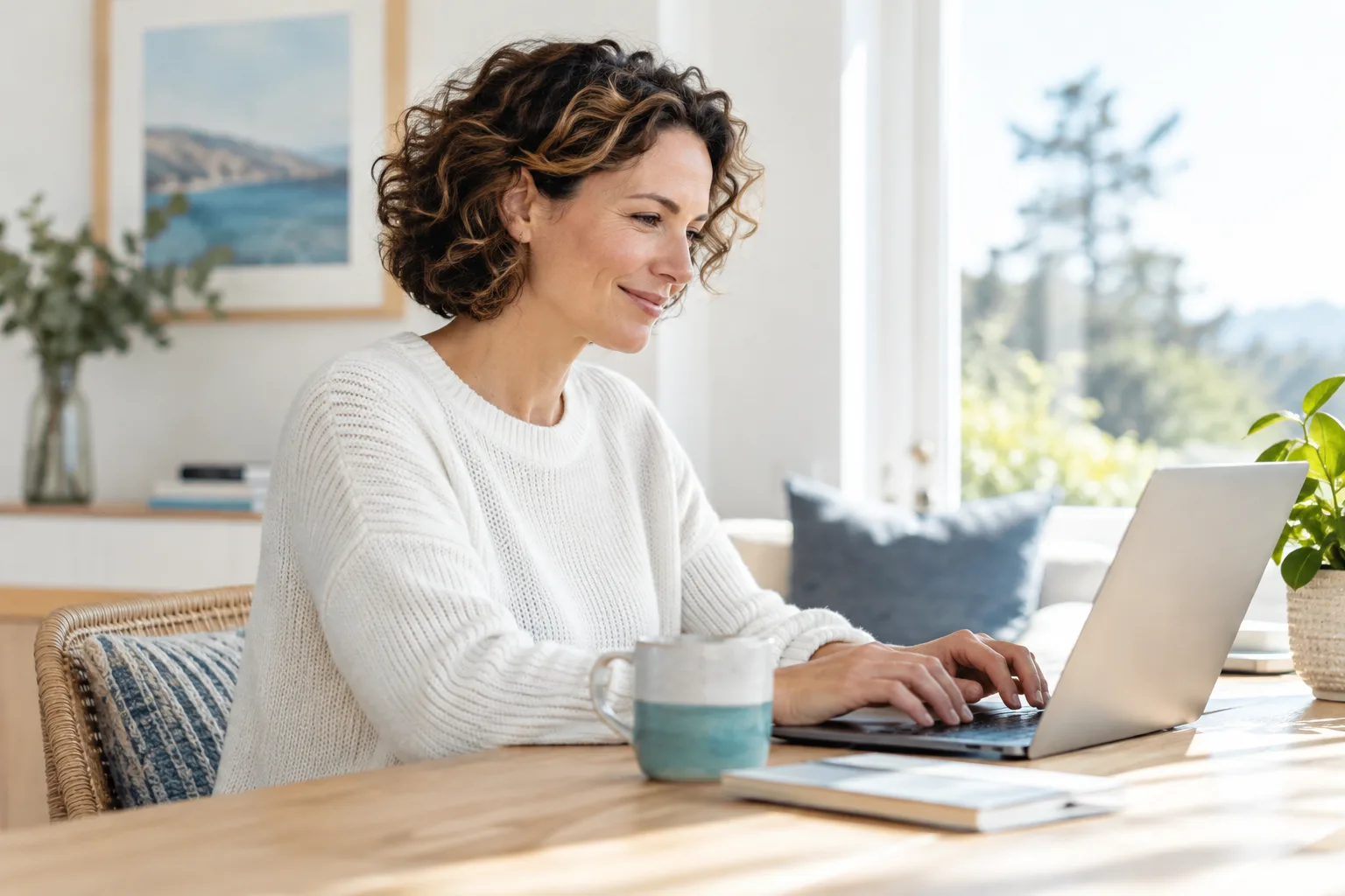Support team member smiling at her laptop
