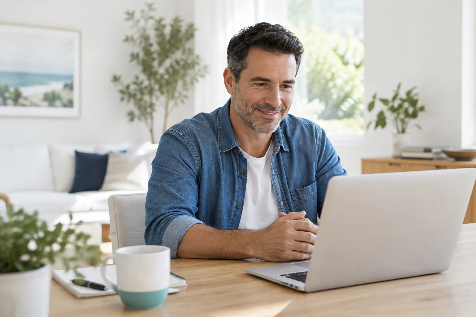 Man on a video visit at his laptop